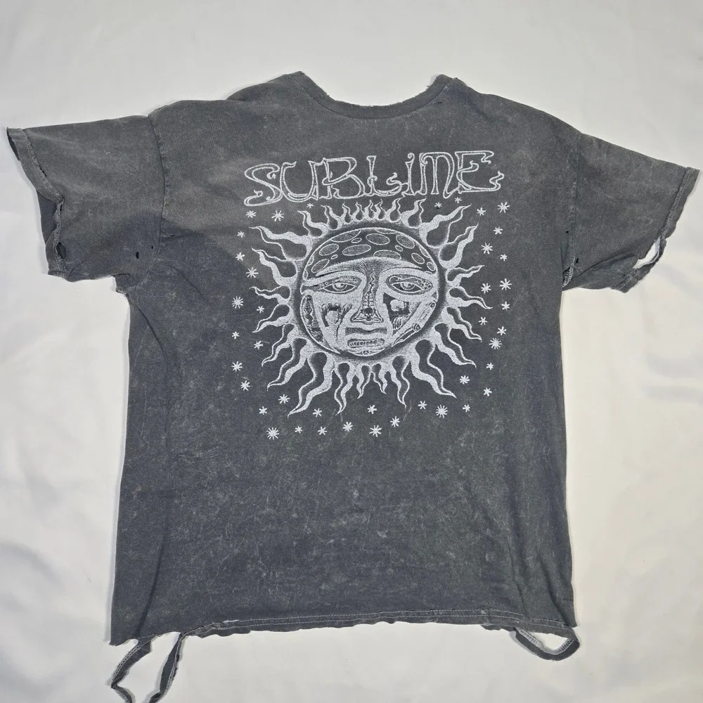 Sublime Sun Graphic T Shirt L Thrashed Distressed Acid Wash Band Tee Grunge Rock